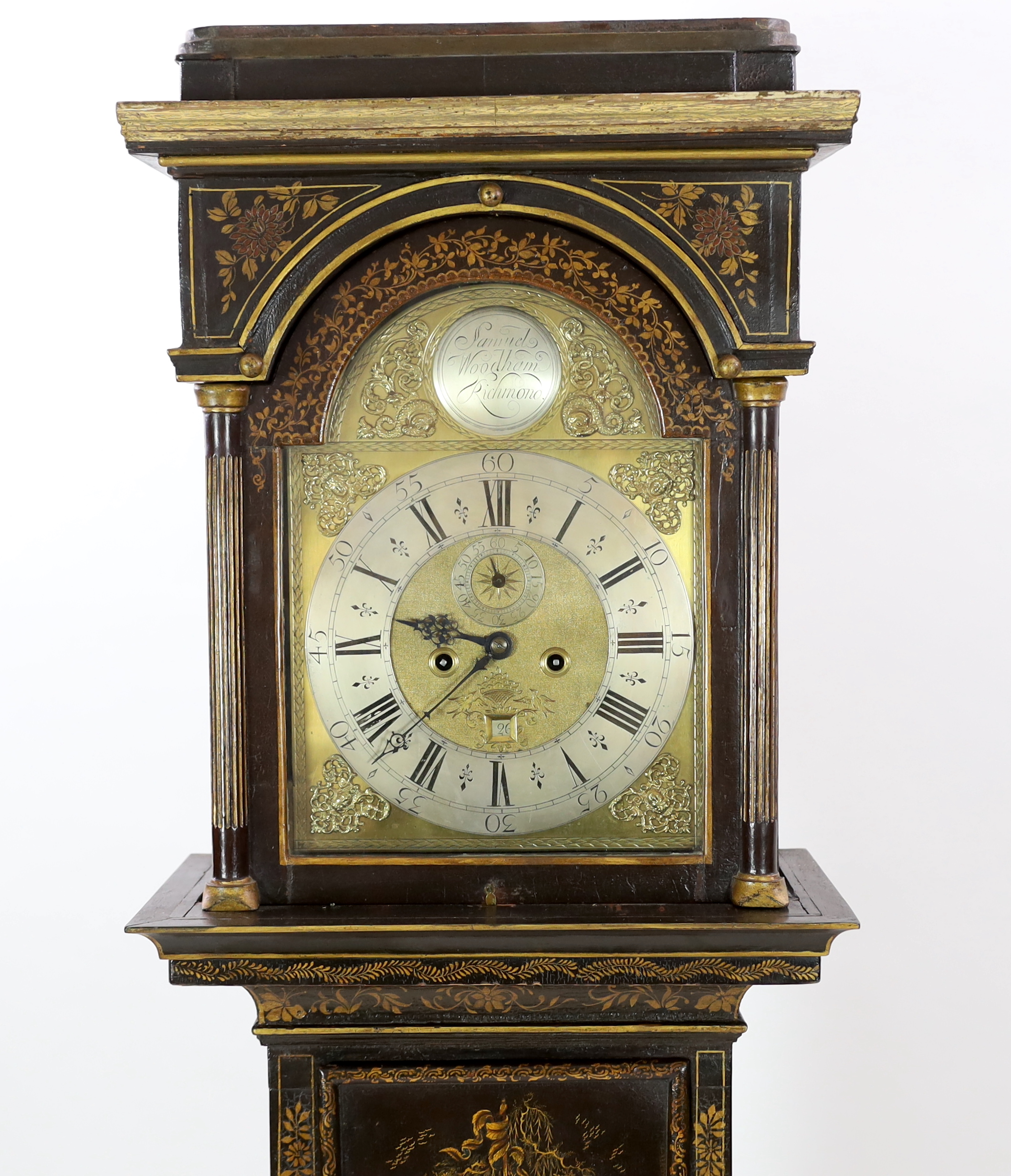 Samuel Woodham of Richmond, a George III eight day longcase clock, 52cm wide, 27cm deep, 223cm high